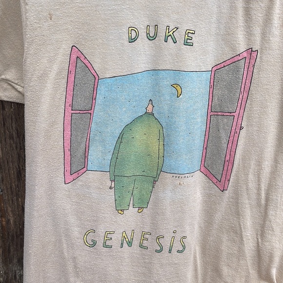 80s Genesis Duke T-shirt Single Stitch Tan M Band Tee Shirt Flawed Koechlin VTG - Picture 5 of 15